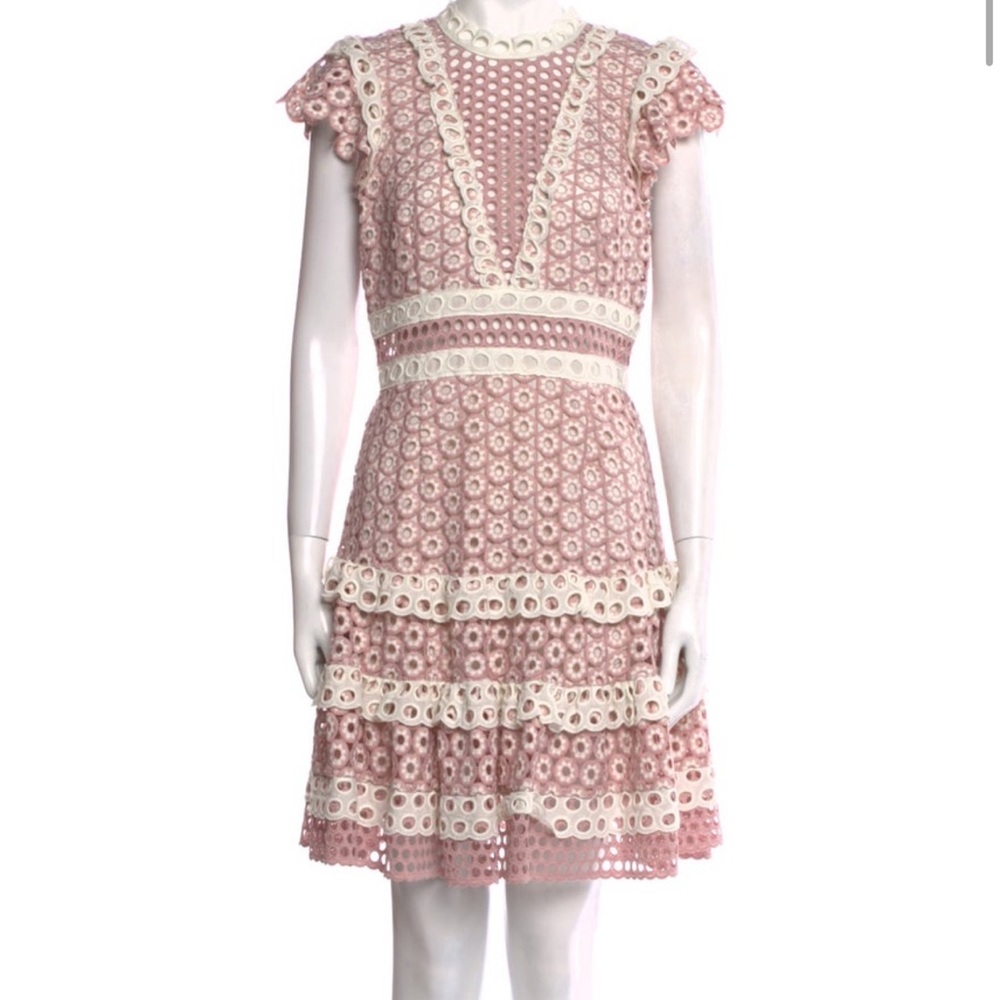 Sea New York Josie Pink Crochet Lace Tiered Mini Dress NWT - Picture 5 of 8